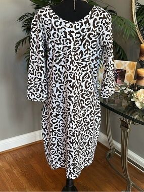 Persifor Kilpatrick 3/4 Sleeve Leopard Print Dress Brown Sz XL NWOT